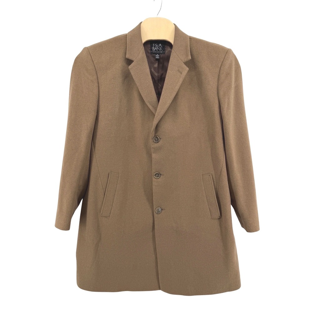 Jos. A. Bank Overcoat Men 46R Pre-Owned Regular Brown Wool Blend Notched Lapel